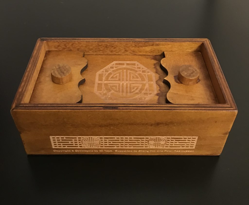 puzzle box with a Chinese vintage look and a rather tricky mechanism