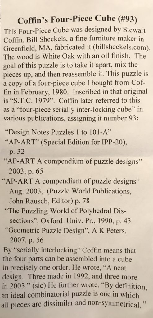 Stewart Coffin's Four Piece Interlocking Cube